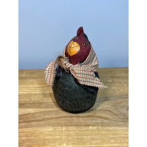 Vintage primitive folk art chicken figurine painted cloth hen